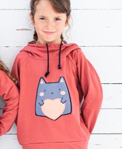 Sudadera Capucha Terracota Gato corazón